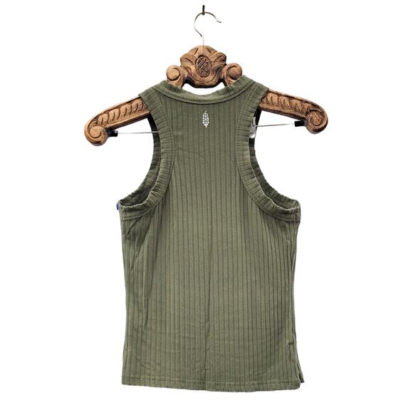 Free People Movement Rib Knit Tank Top Racerback Mock Neck Top Olive Green S - Picture 2 of 7